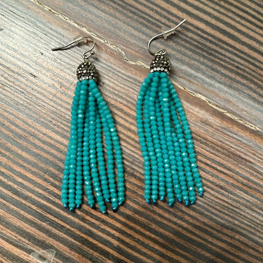 Green tassel earrings